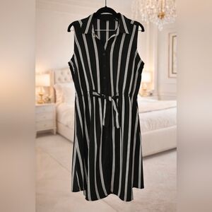 Black and White Striped Sleeveless Dress